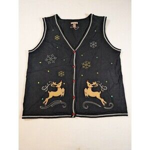 WHITE STAG VTG Y2K Christmas Sweater Vest XXL Reindeer Snowflake Embroidered